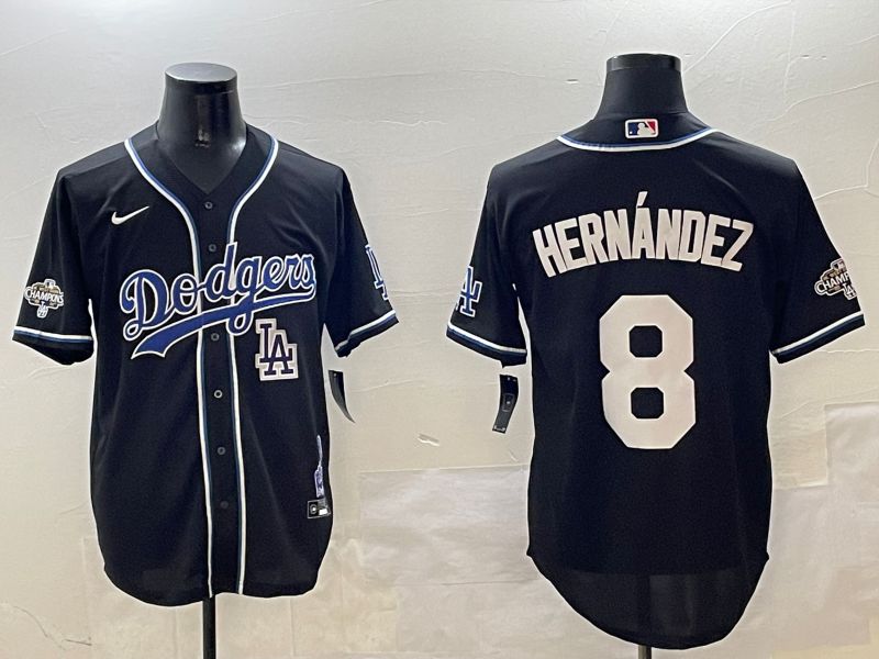 Men Los Angeles Dodgers #8 Hernandez Black Fashion Game 2025 Nike MLB Jersey style 30619